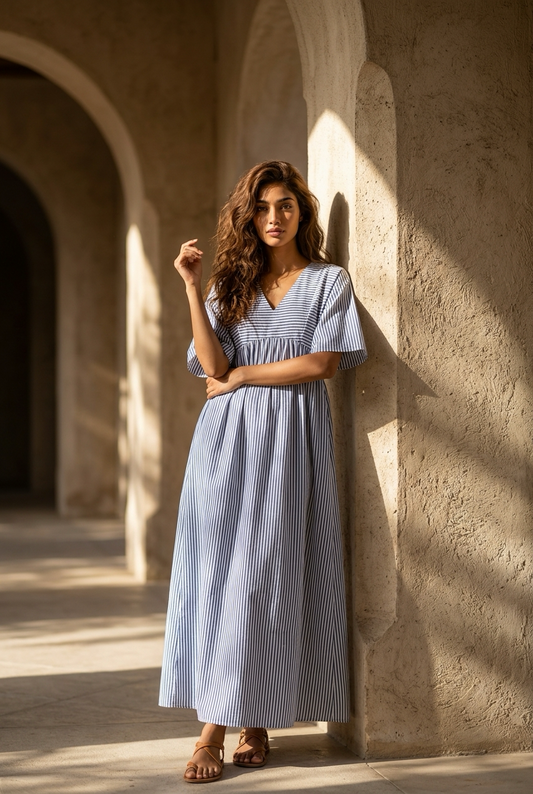 Vestido comprido riscas