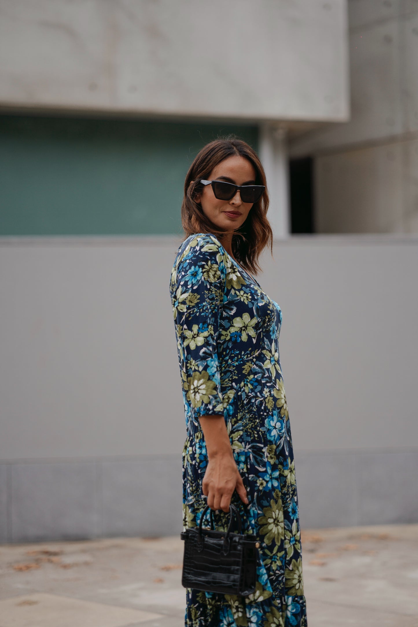Vestido comprido em malha estampada