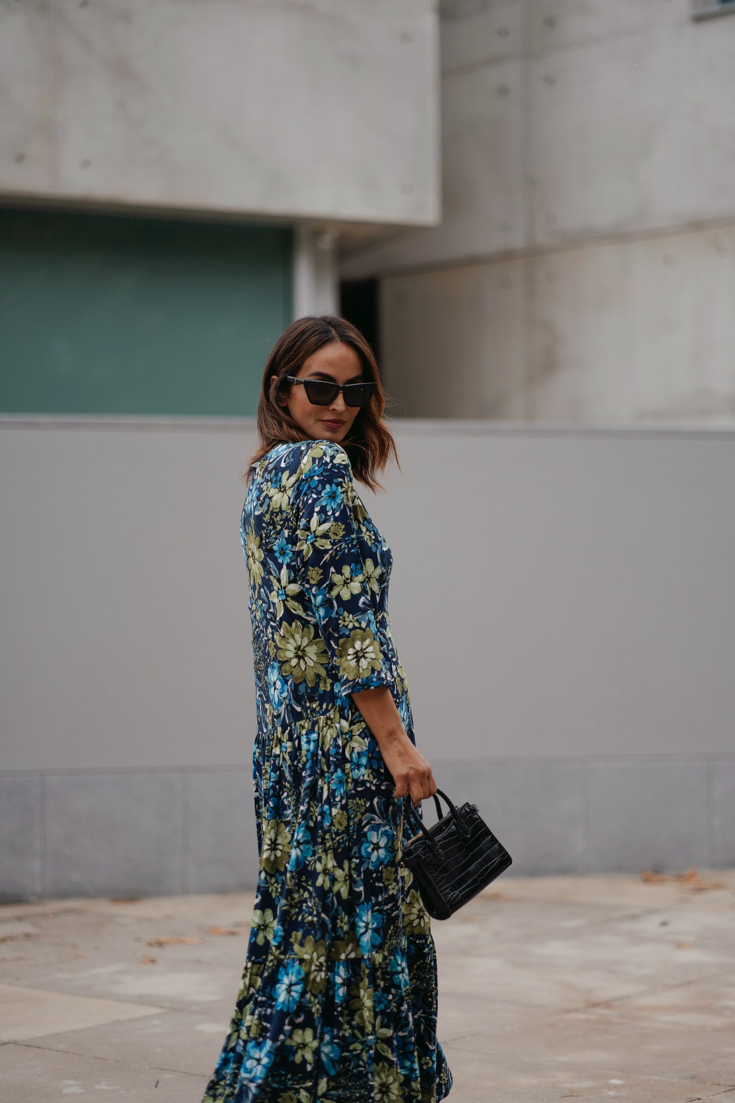 Vestido comprido em malha estampada