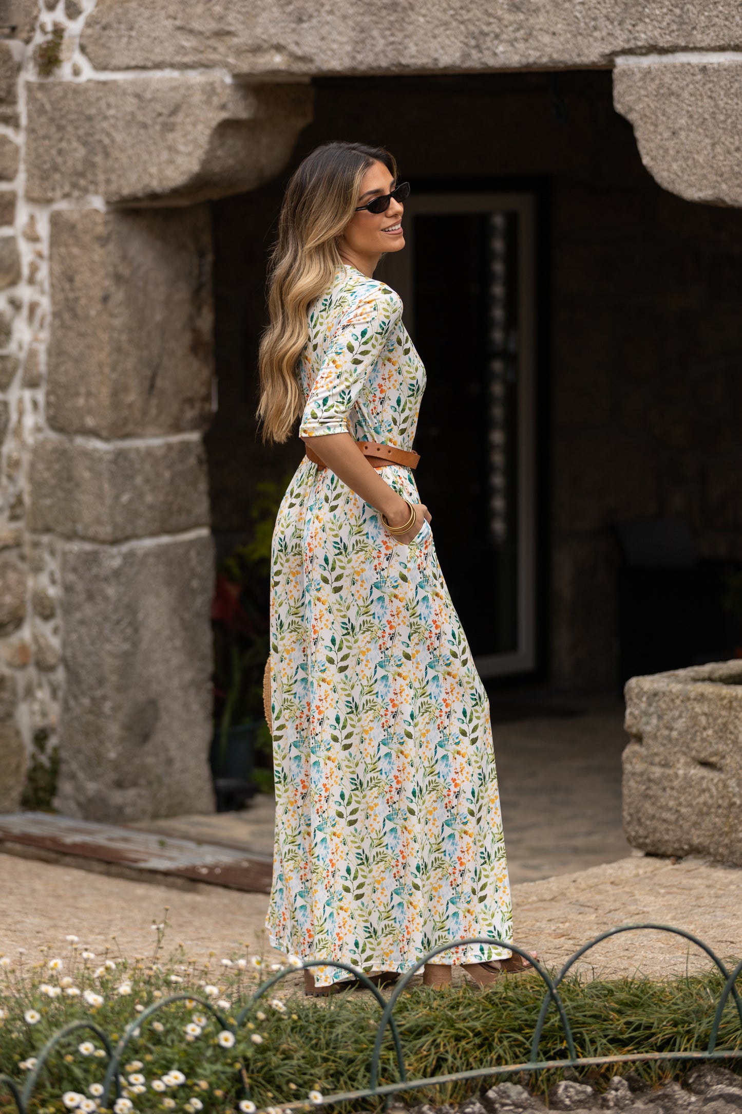 Macacão comprido em malha estampada