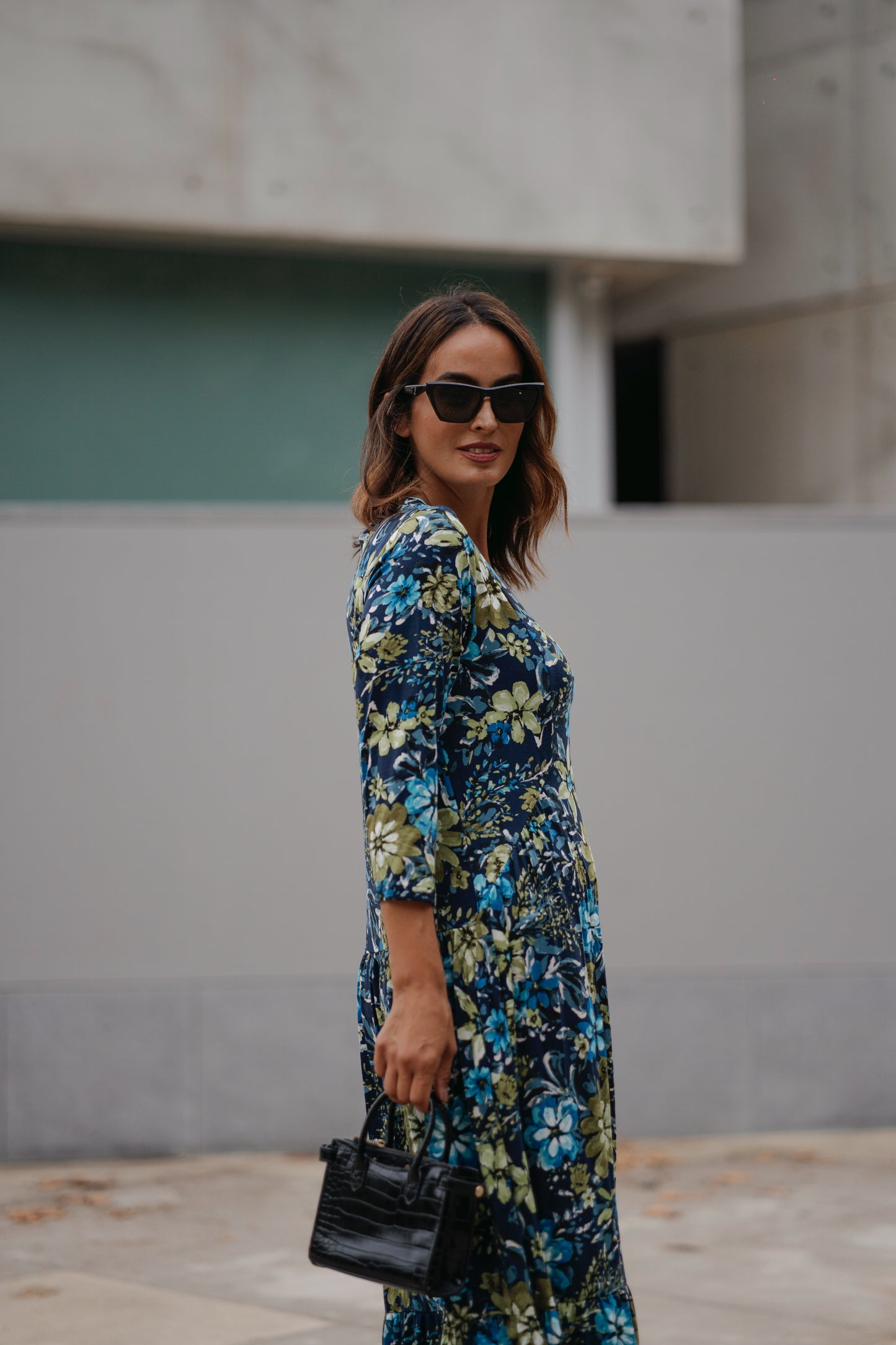 Vestido comprido em malha estampada