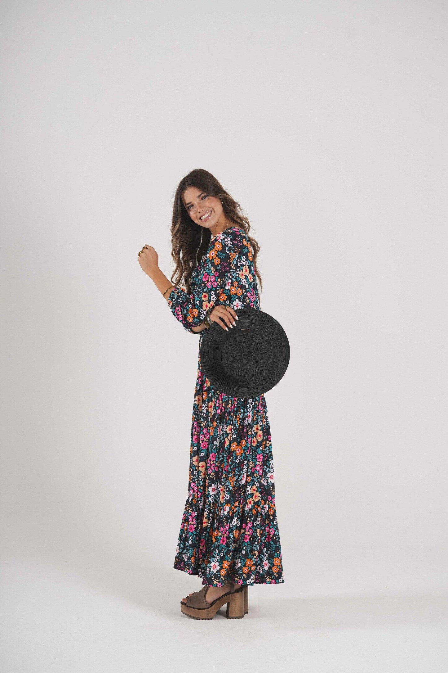 Vestido comprido em malha estampada