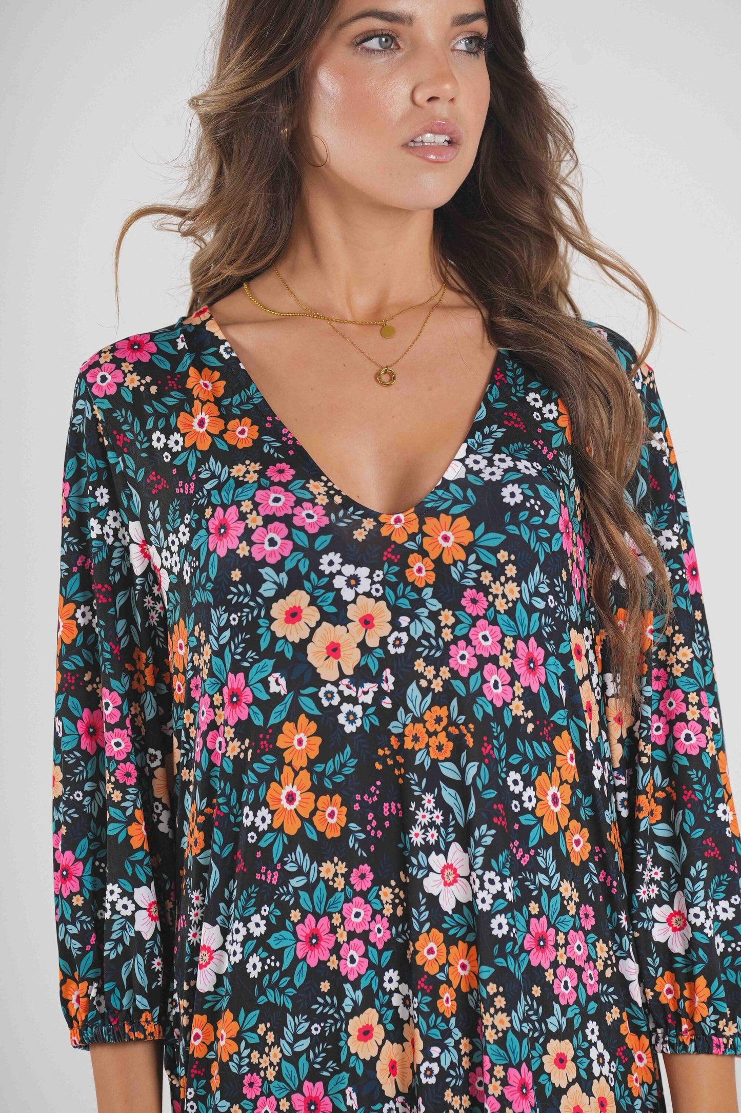 Vestido comprido em malha estampada