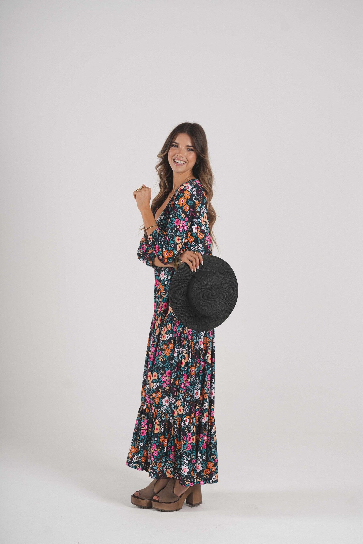 Vestido comprido em malha estampada