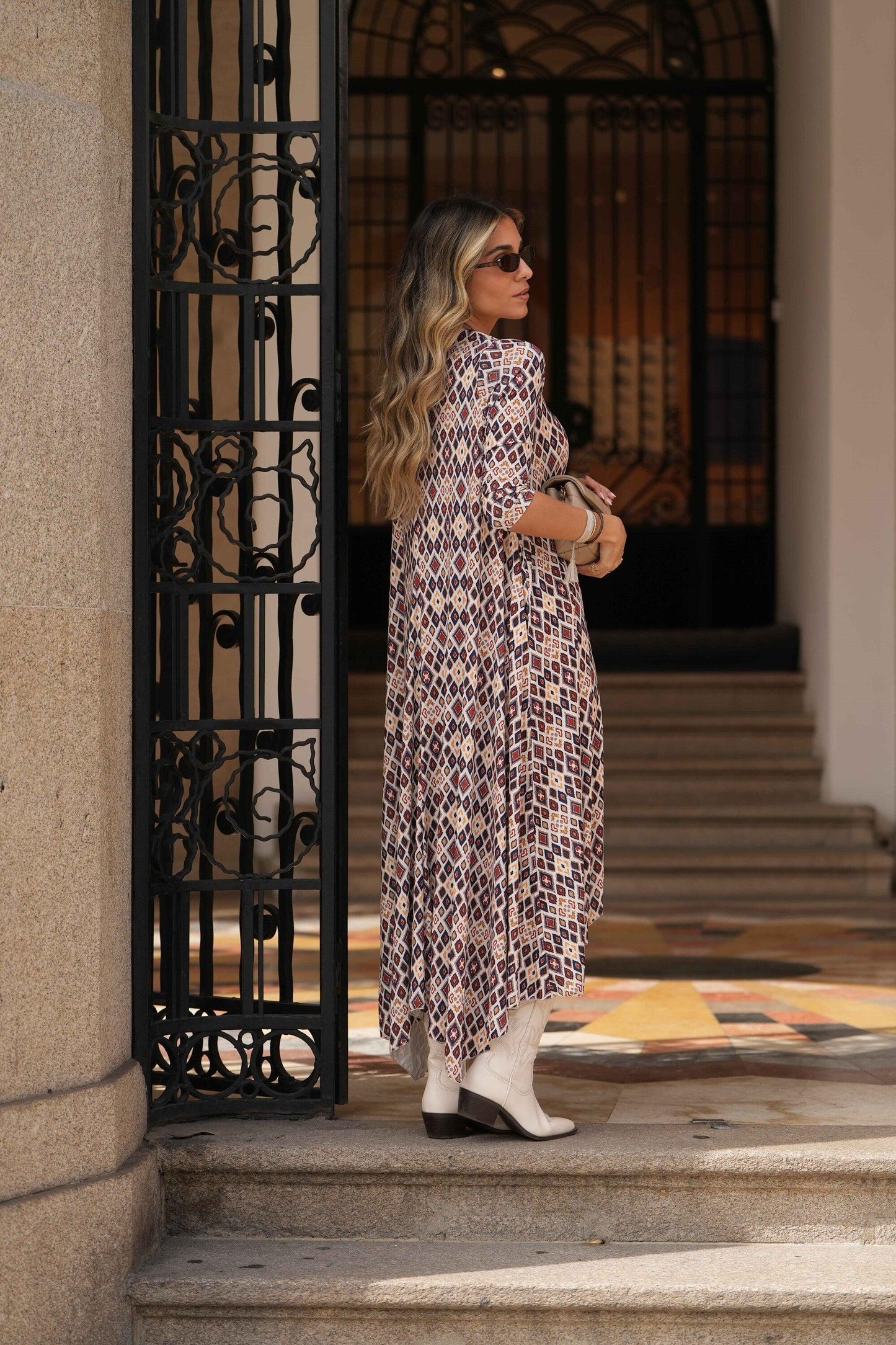 Vestido comprido em malha estampada