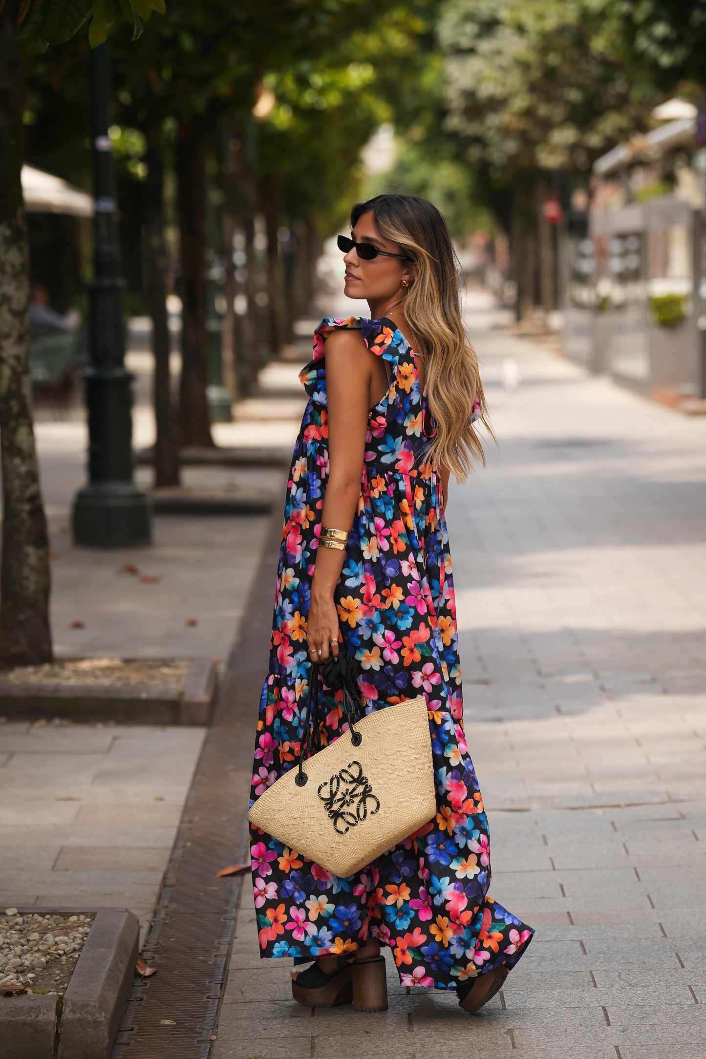 Vestido comprido estampado flores