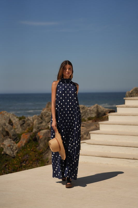 Vestido plissado estampado bolas