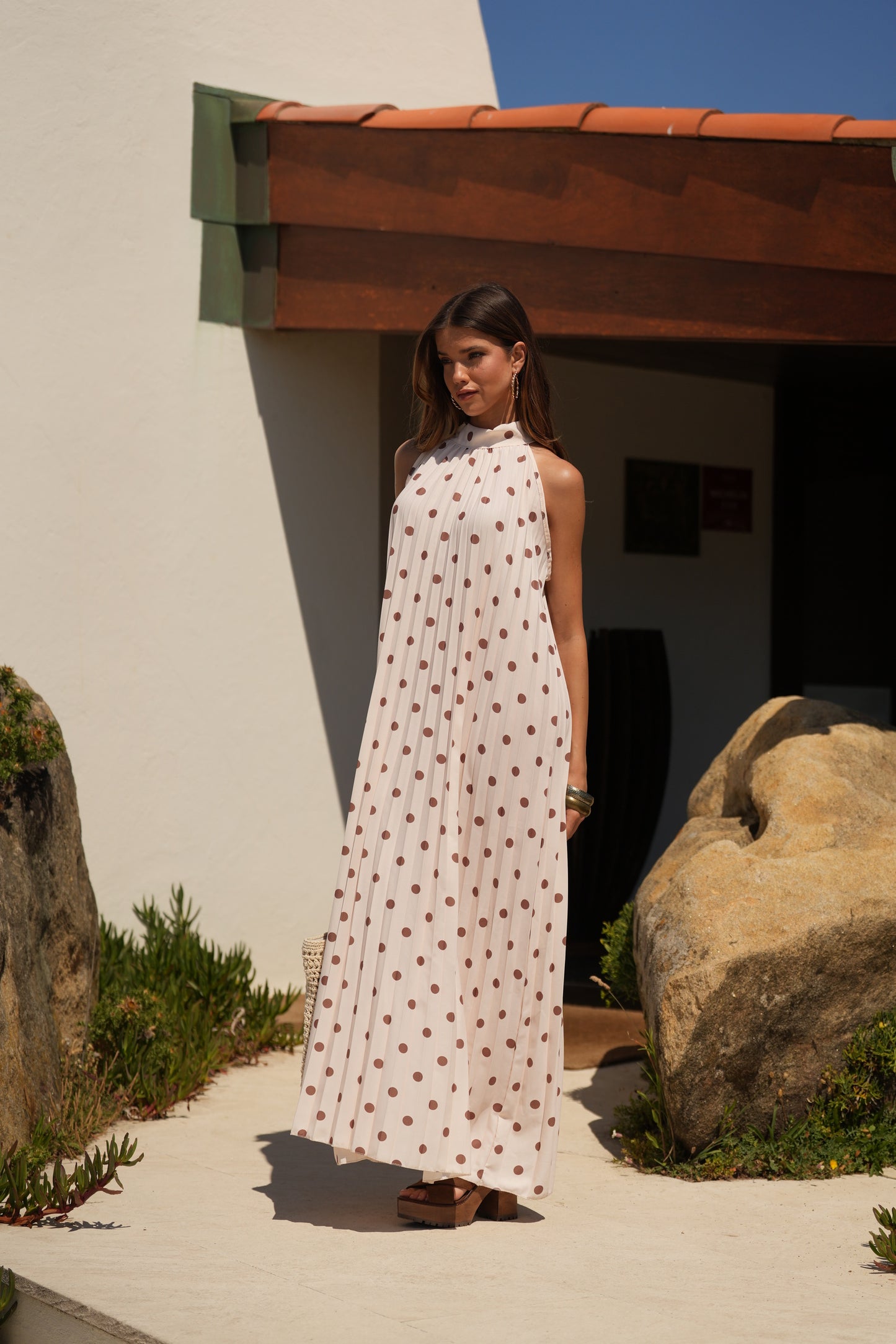 Vestido plissado estampado bolas