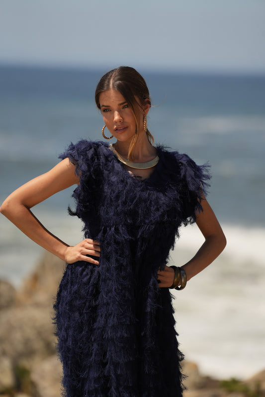 Edição limitada! Vestido comprido de cerimónia azul marinho