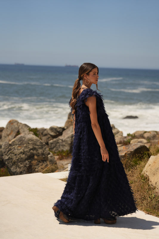 Edição limitada! Vestido comprido de cerimónia azul marinho