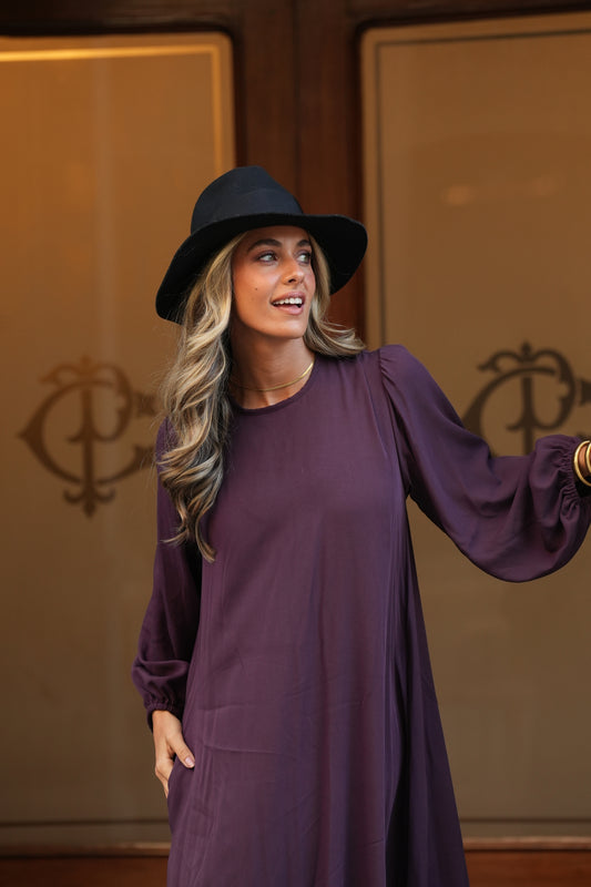 Vestido comprido em viscose bordeaux