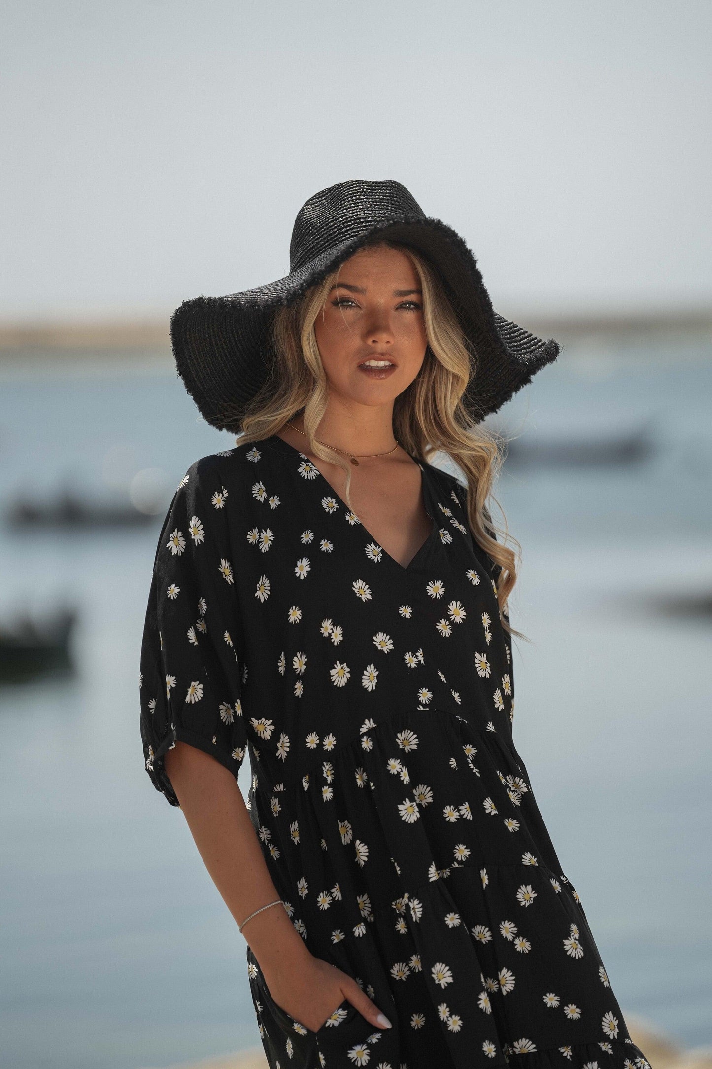 Vestido comprido em viscose estampada