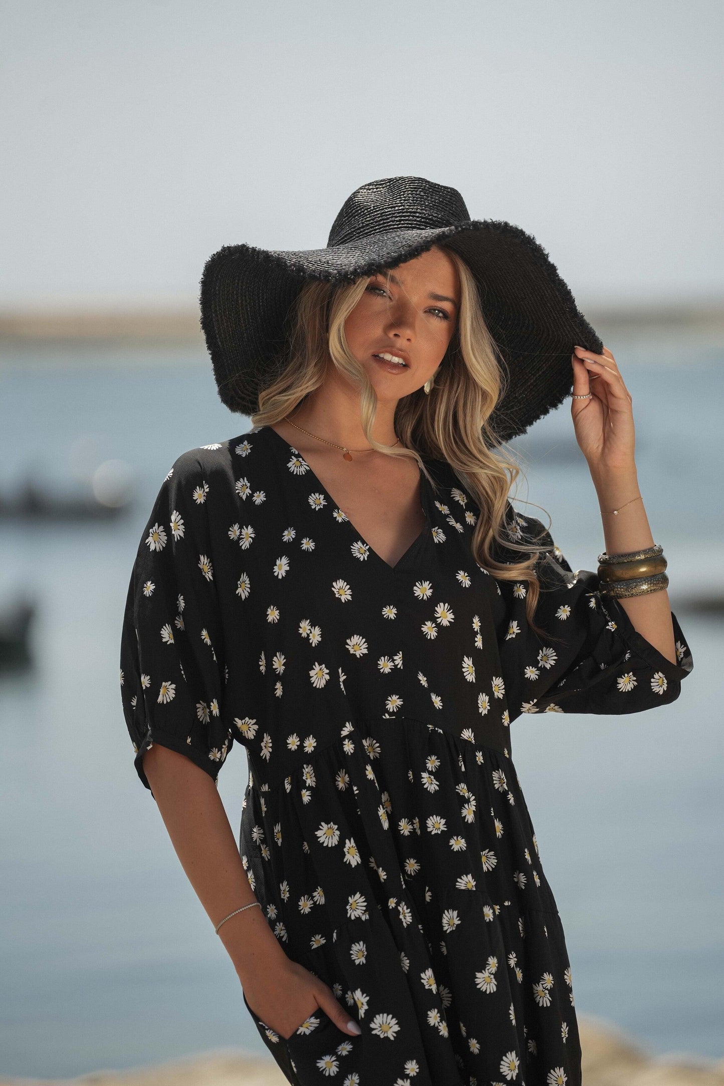 Vestido comprido em viscose estampada