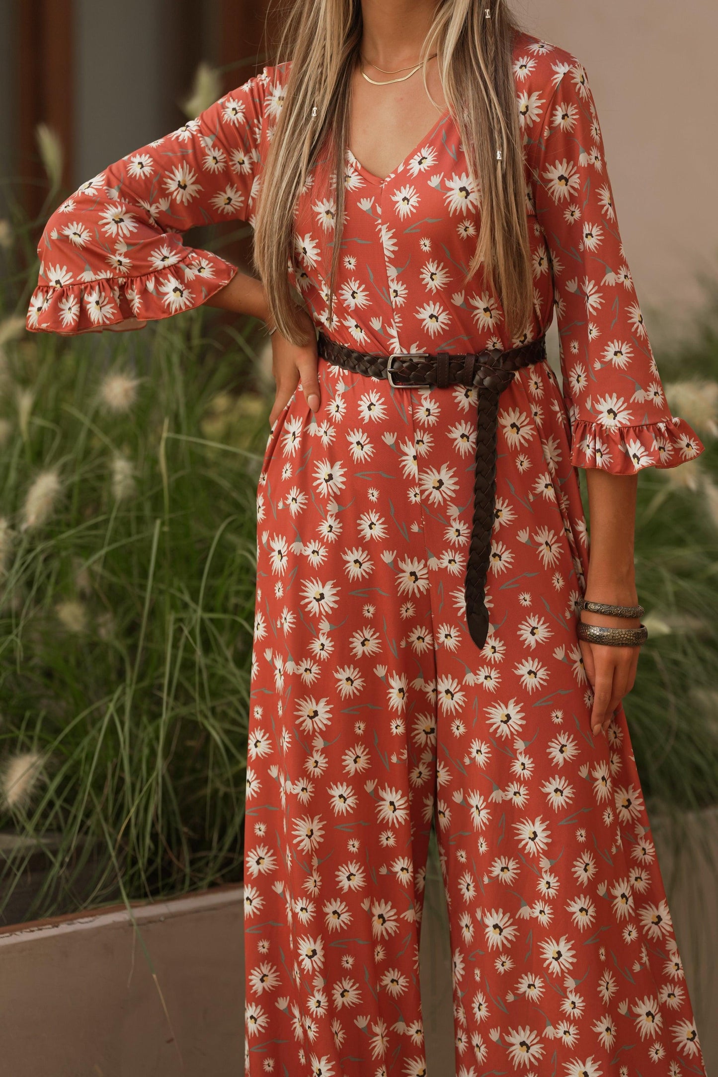 Macacão comprido em malha estampada