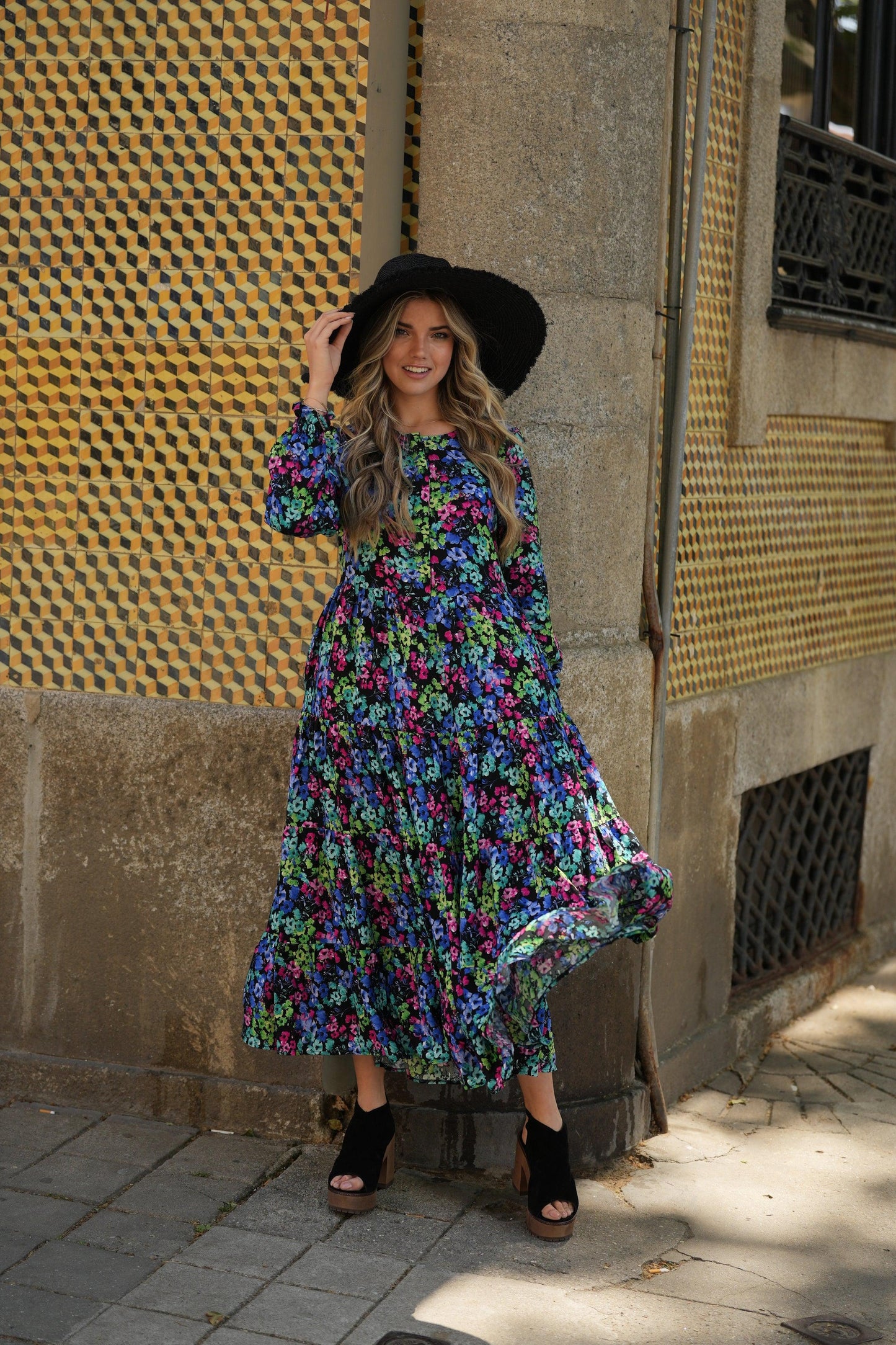 Vestido comprido com estampado floral