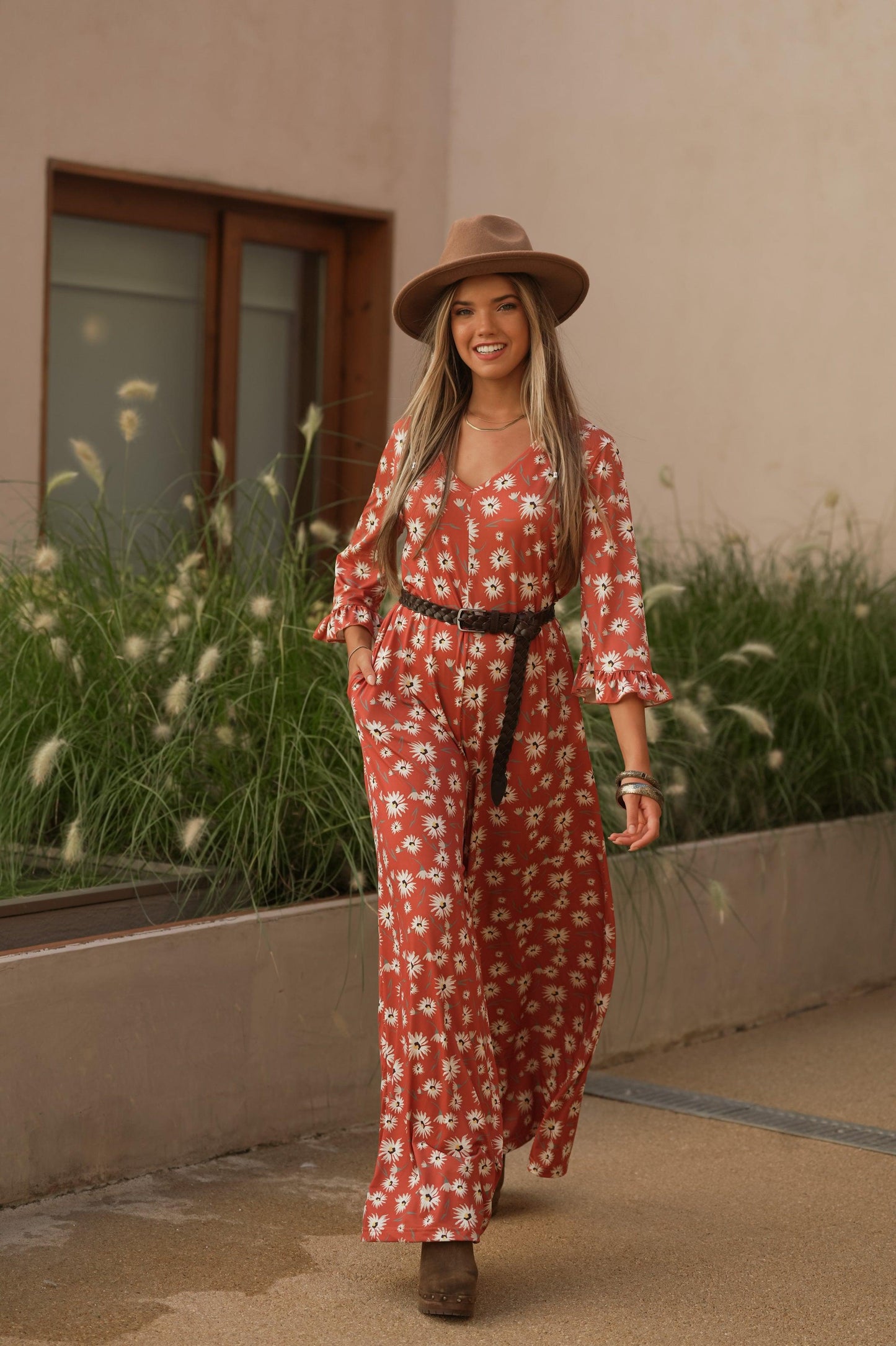 Macacão comprido em malha estampada