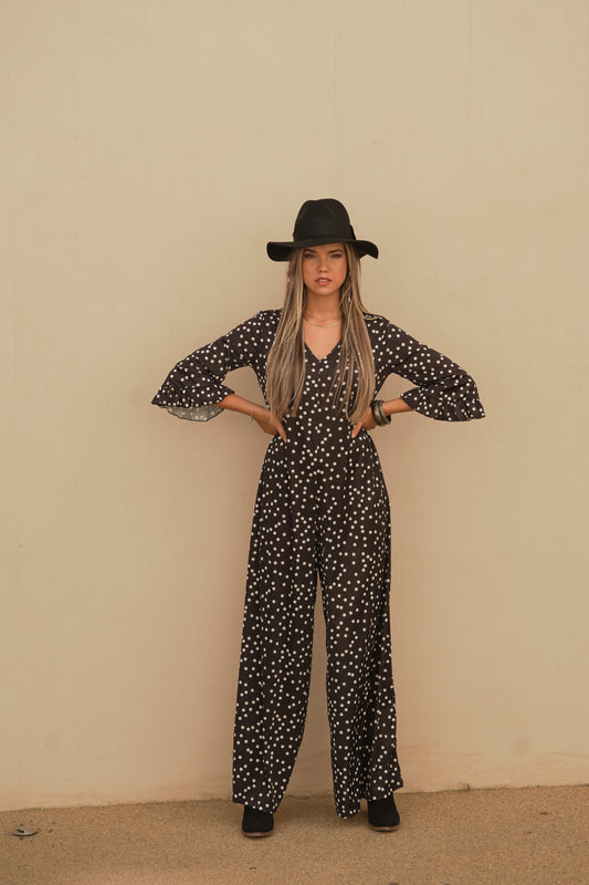 Long jumpsuit in printed knit