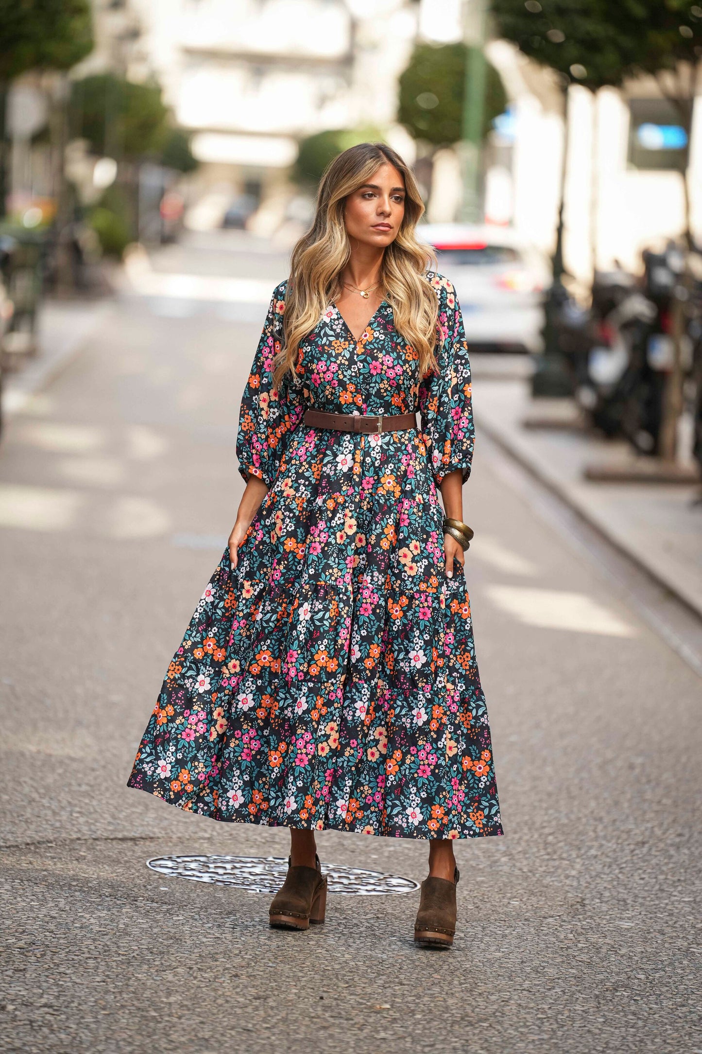 Vestido comprido estampado floral