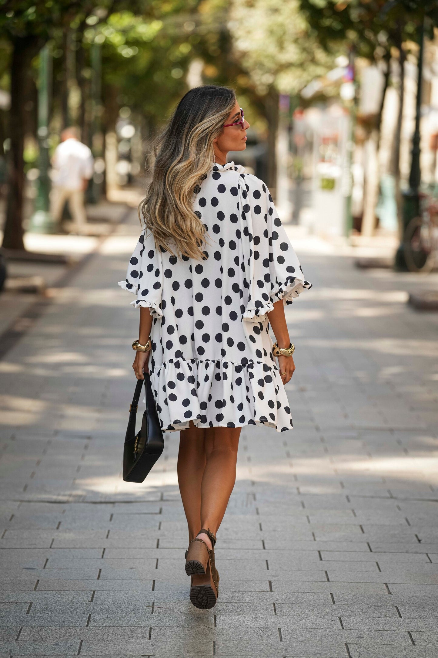 Vestido curto com folho estampado