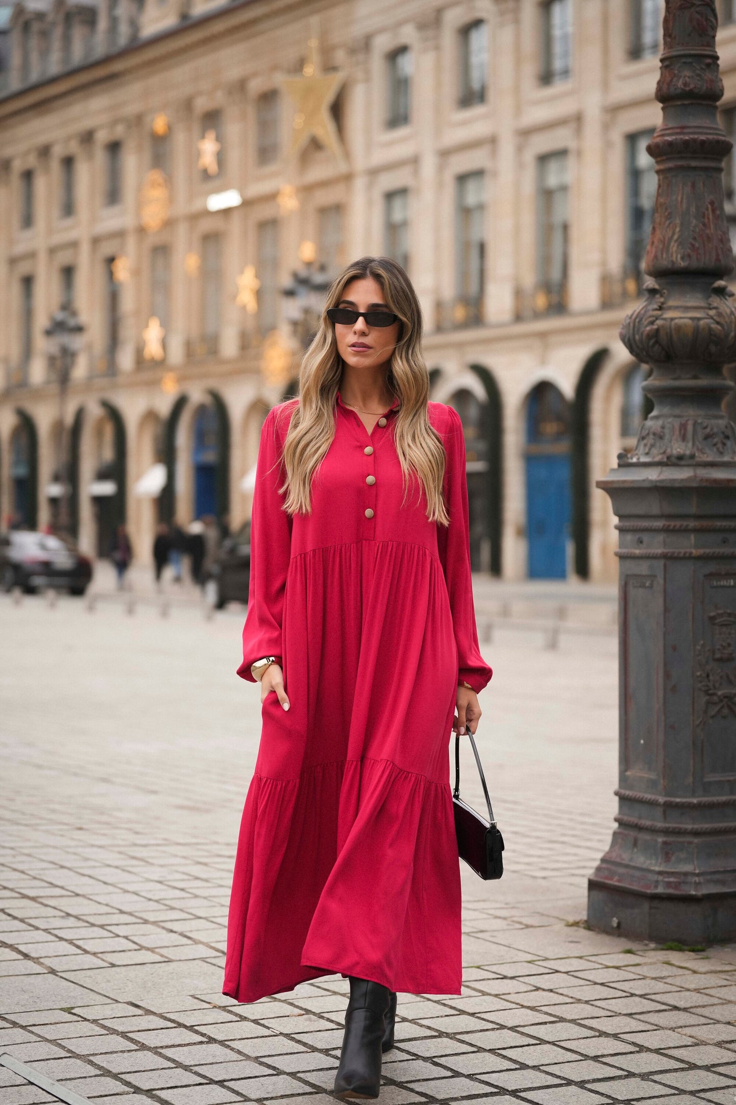 Long dress with gold buttons