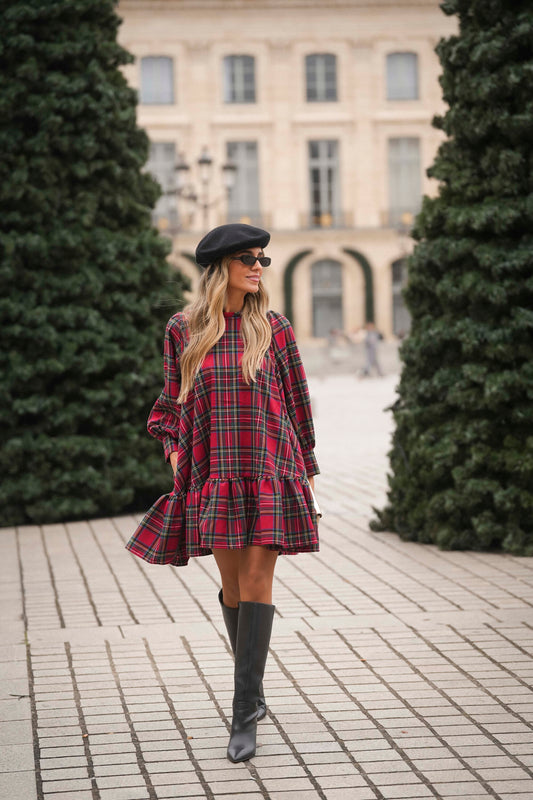 Short dress with plaid frill