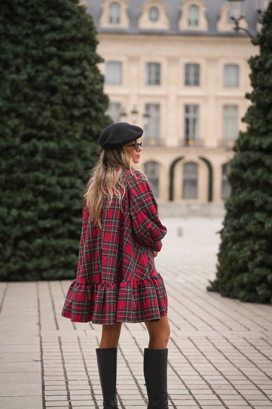 Short dress with plaid frill
