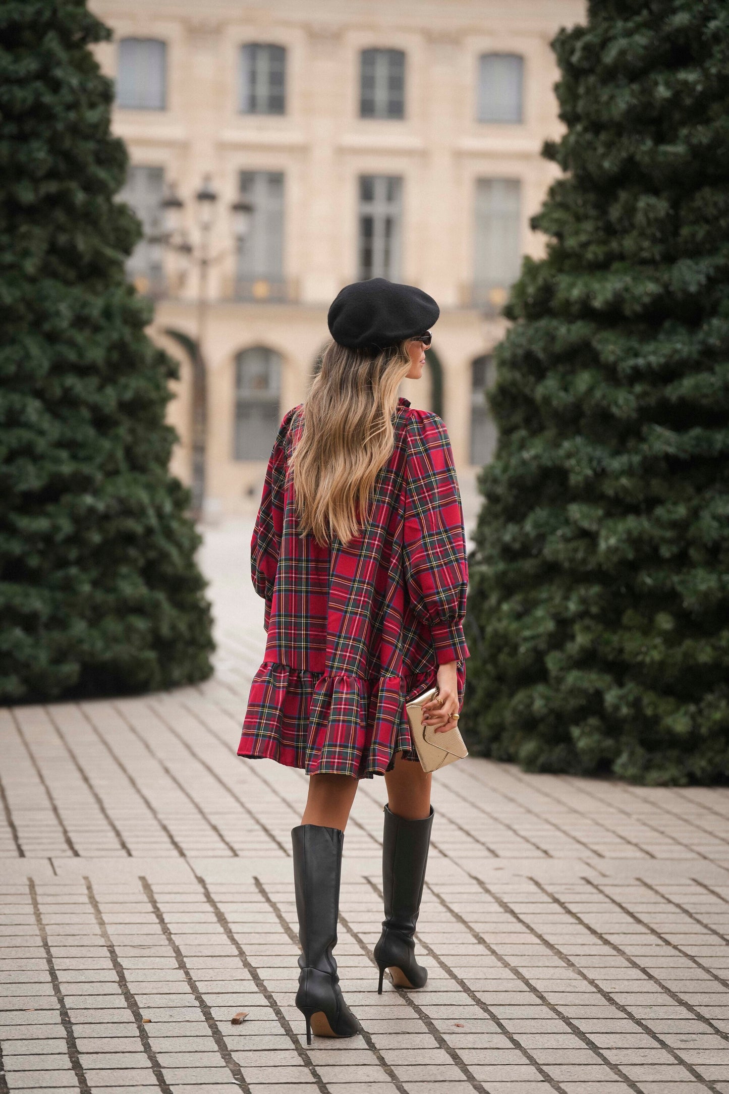 Short dress with plaid frill