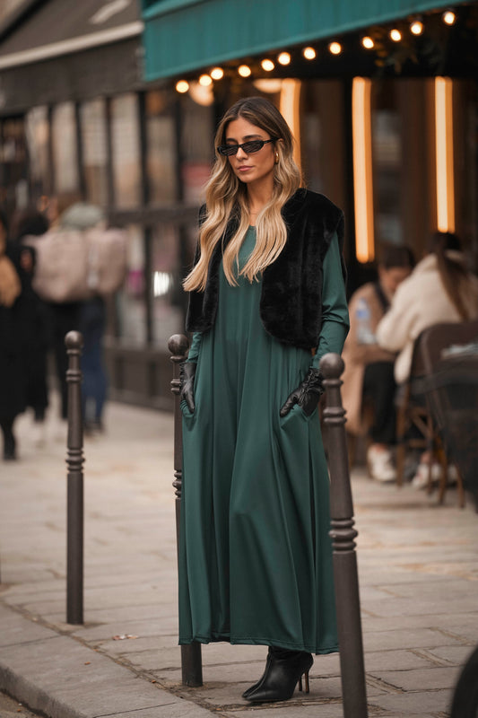 Vestido comprido em malha verde