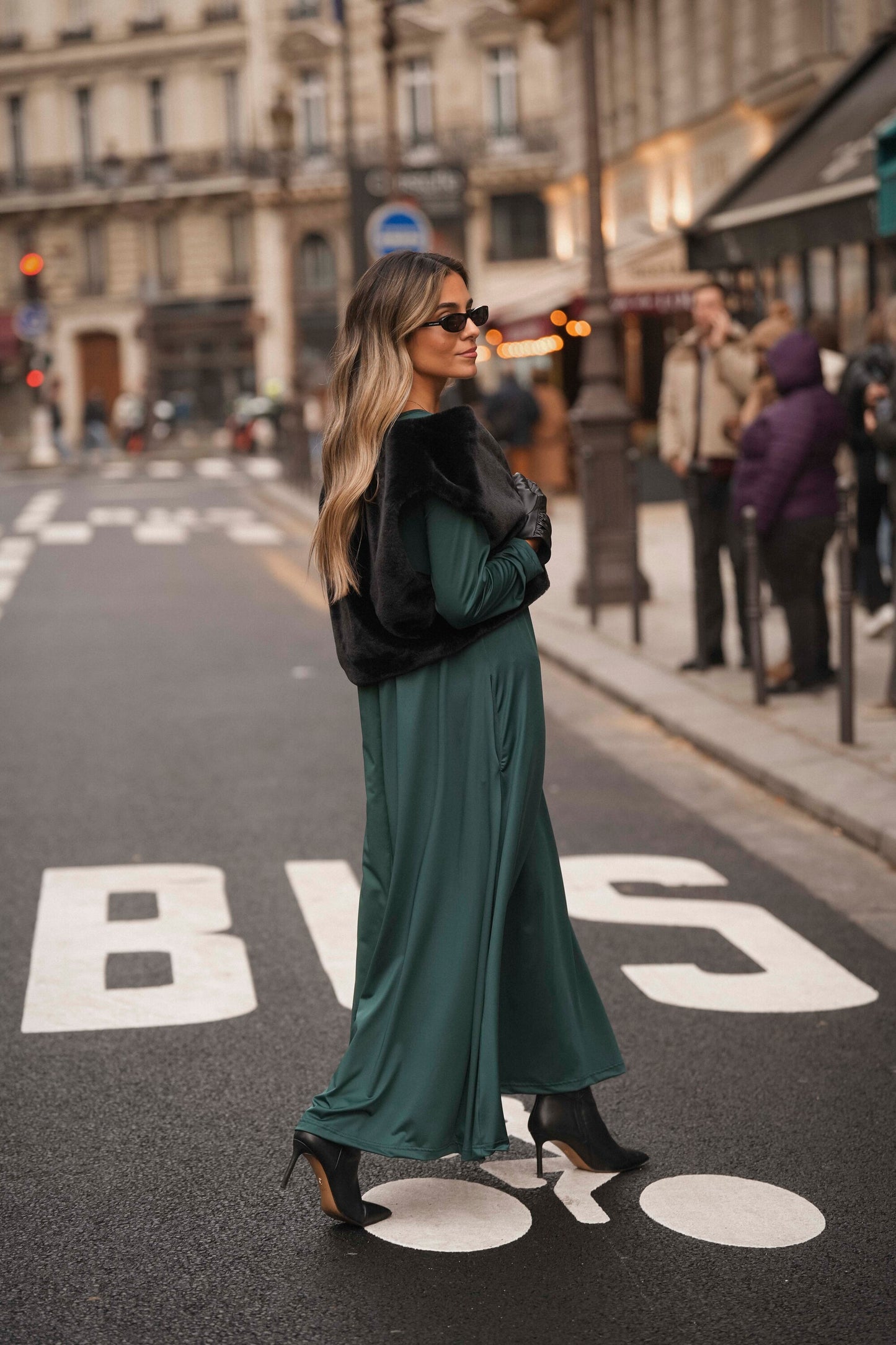 Vestido comprido em malha verde