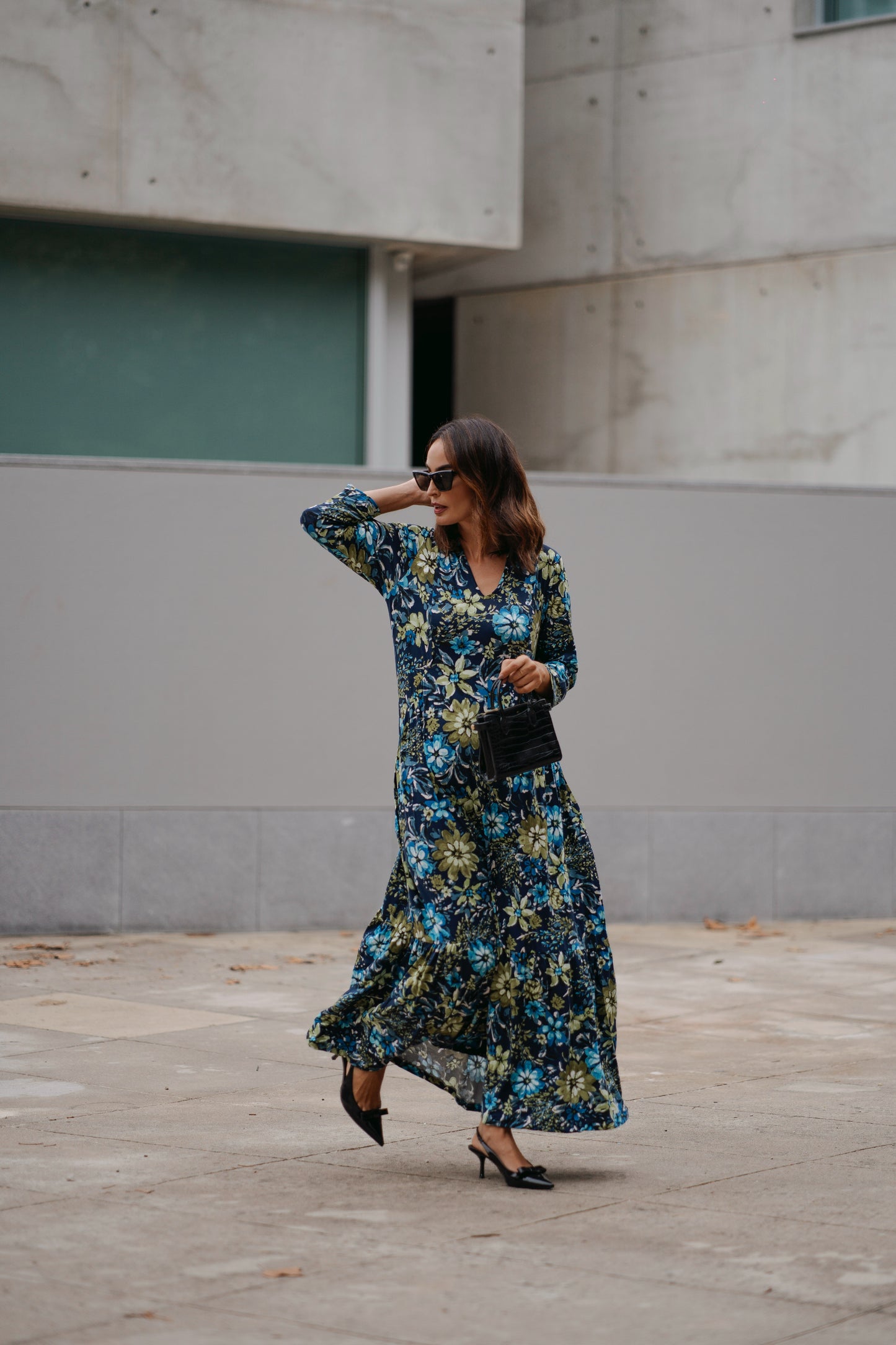 Vestido comprido em malha estampada