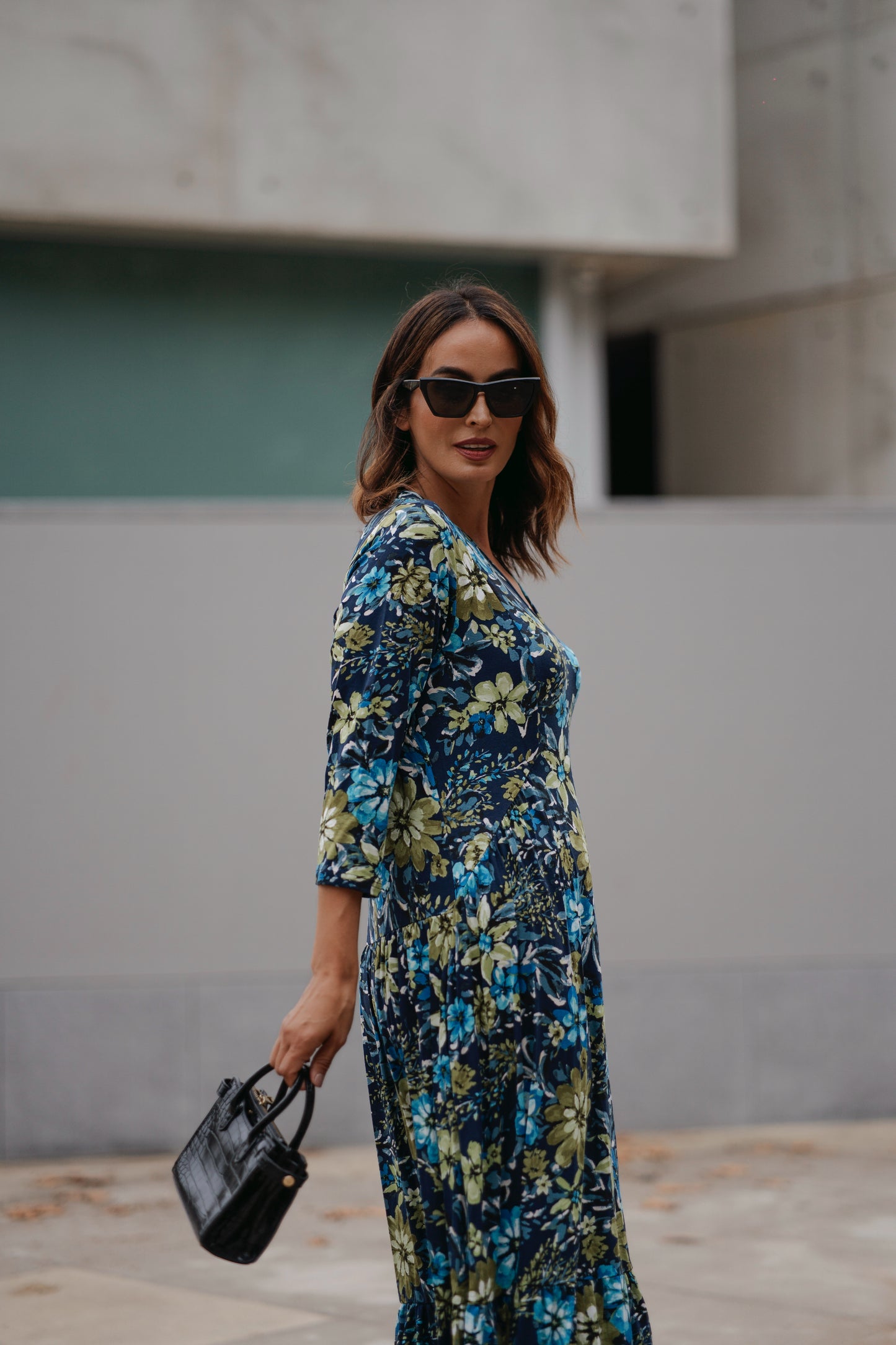 Vestido comprido em malha estampada