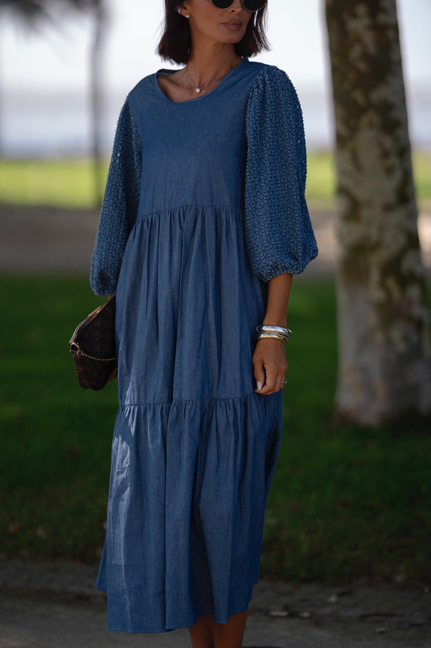 Vestido comprido em ganga