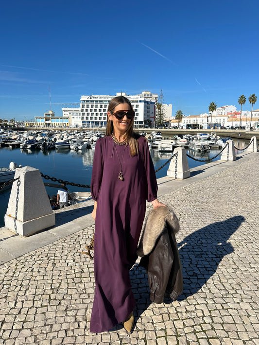 Vestido comprido em viscose bordeaux