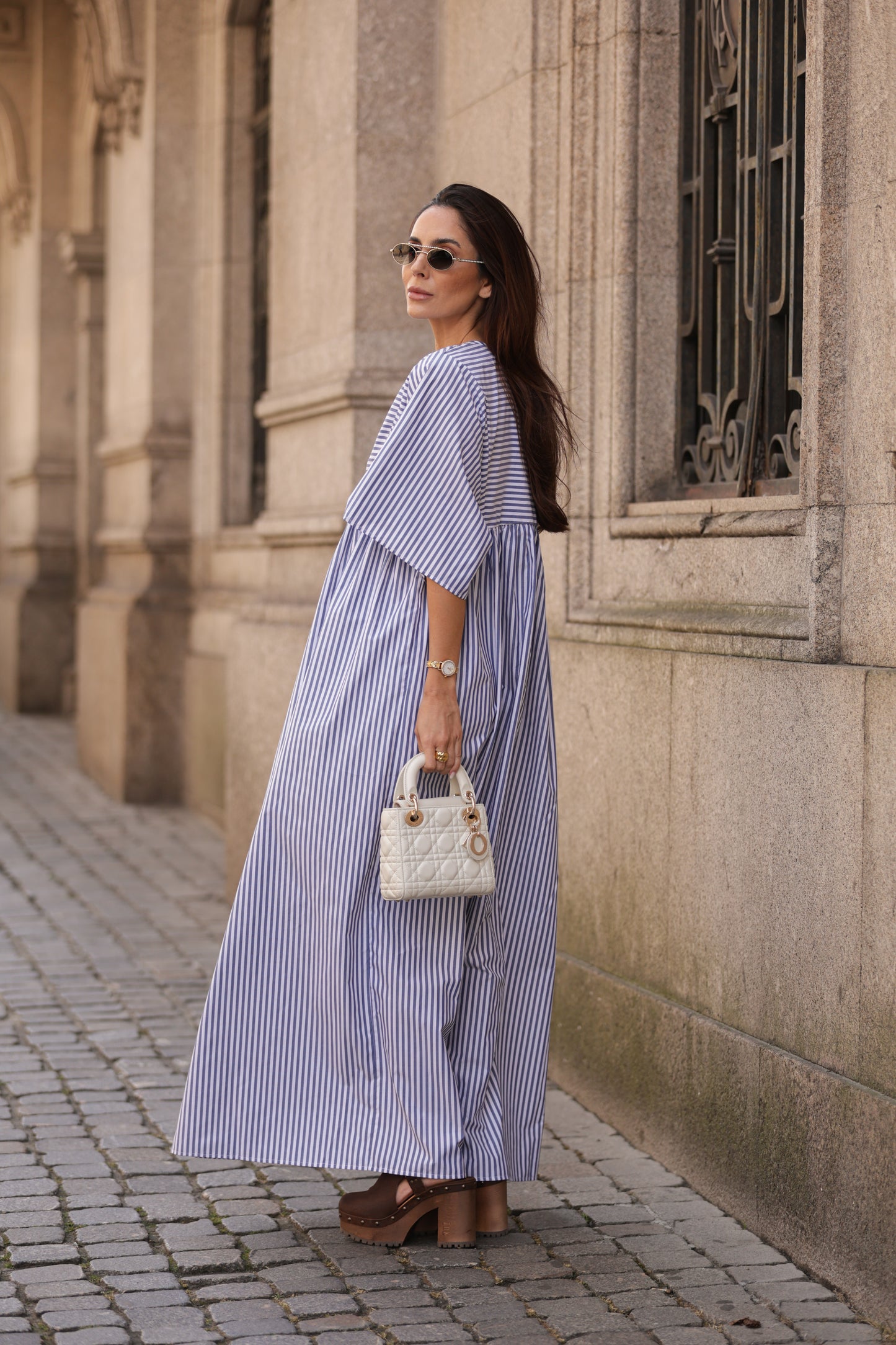 Vestido comprido riscas