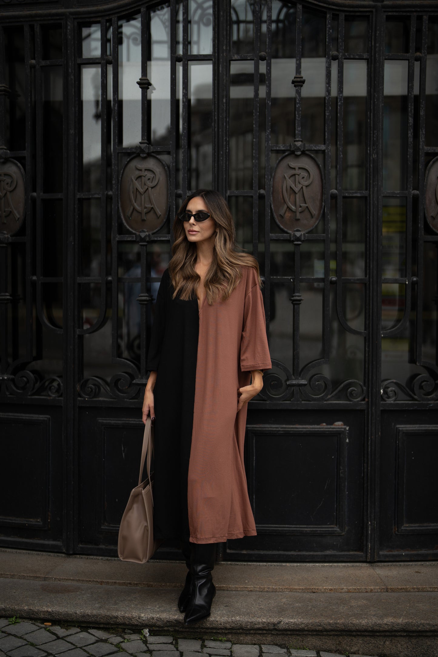 Vestido em malha bicolor