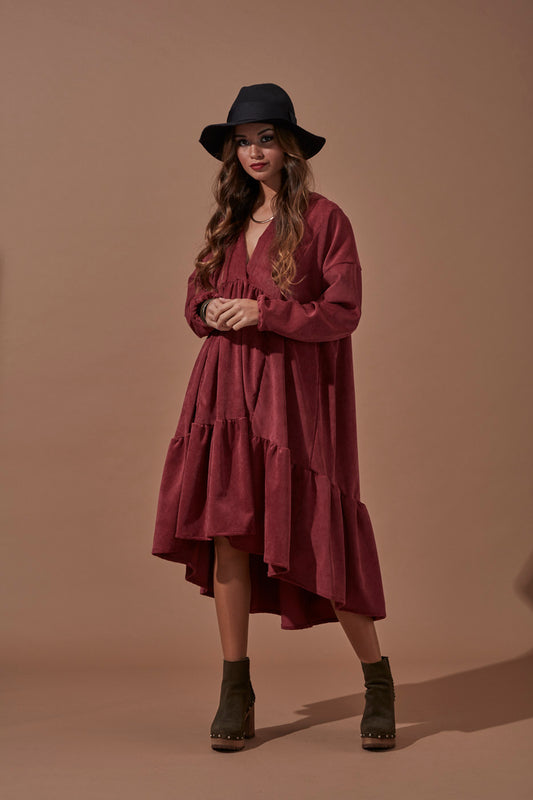 Asymmetrical corduroy dress