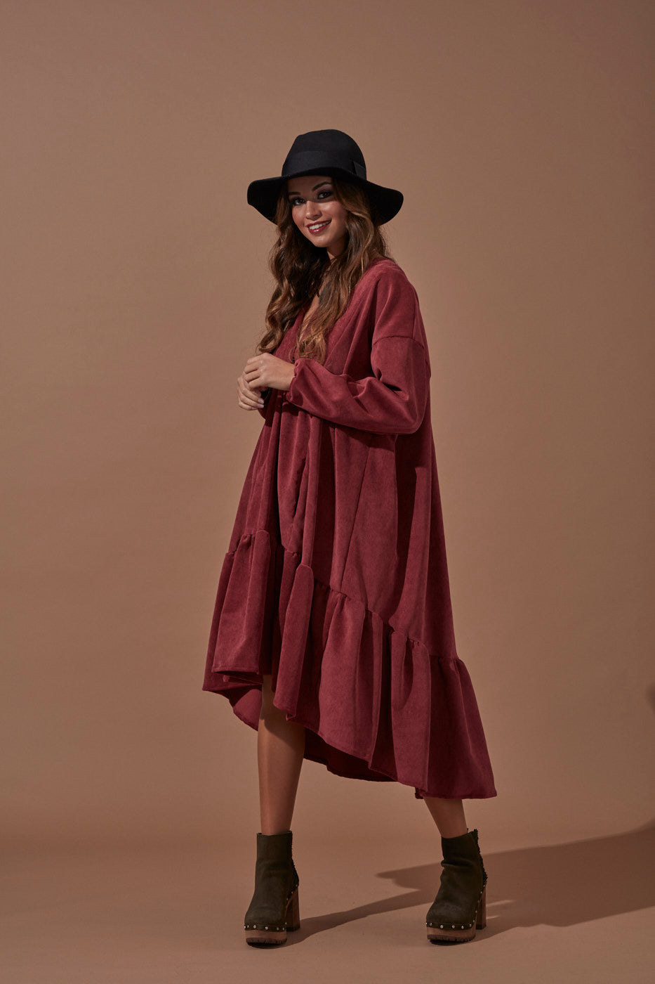 Asymmetrical corduroy dress