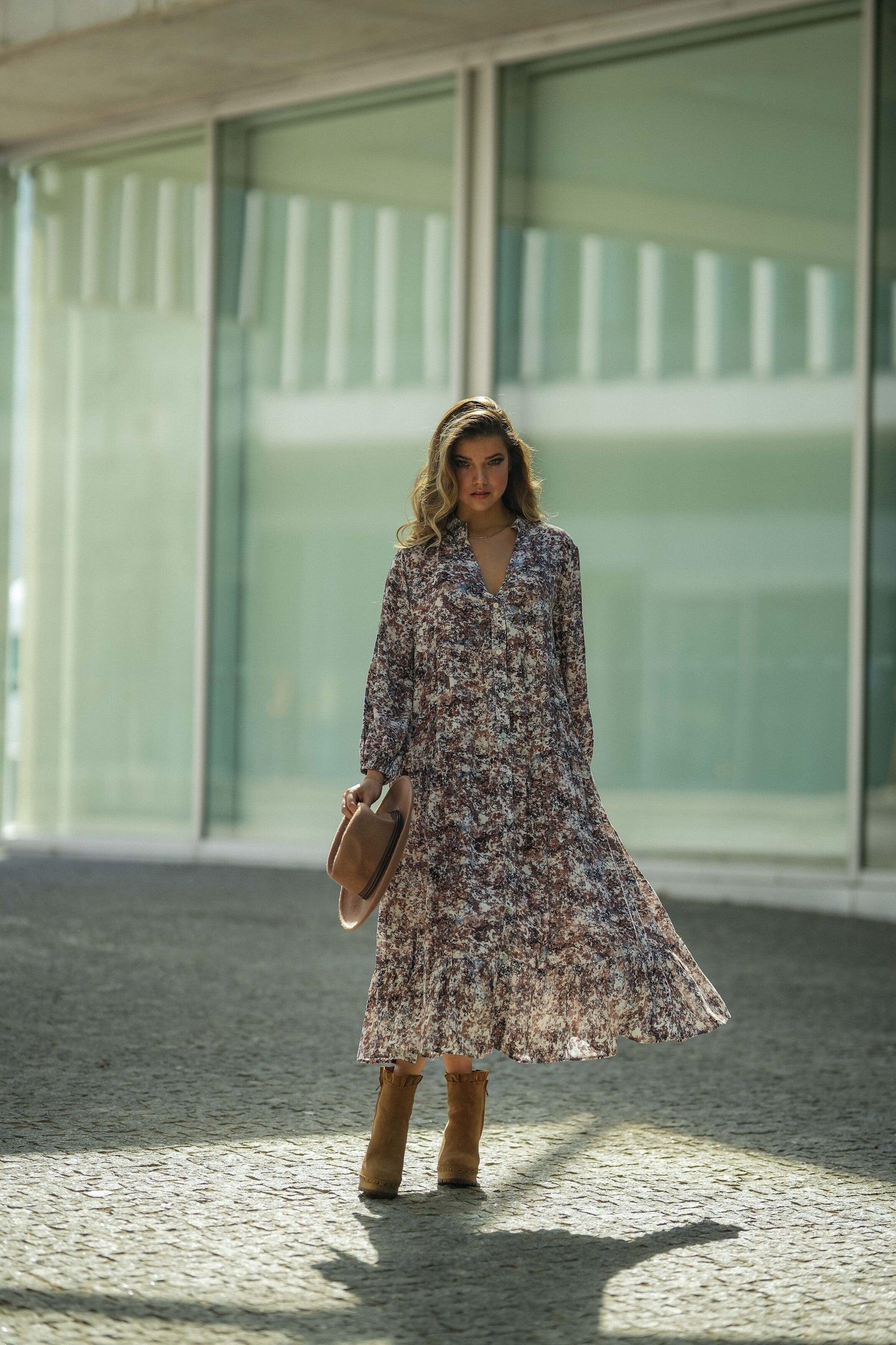 Vestido comprido com estampado floral