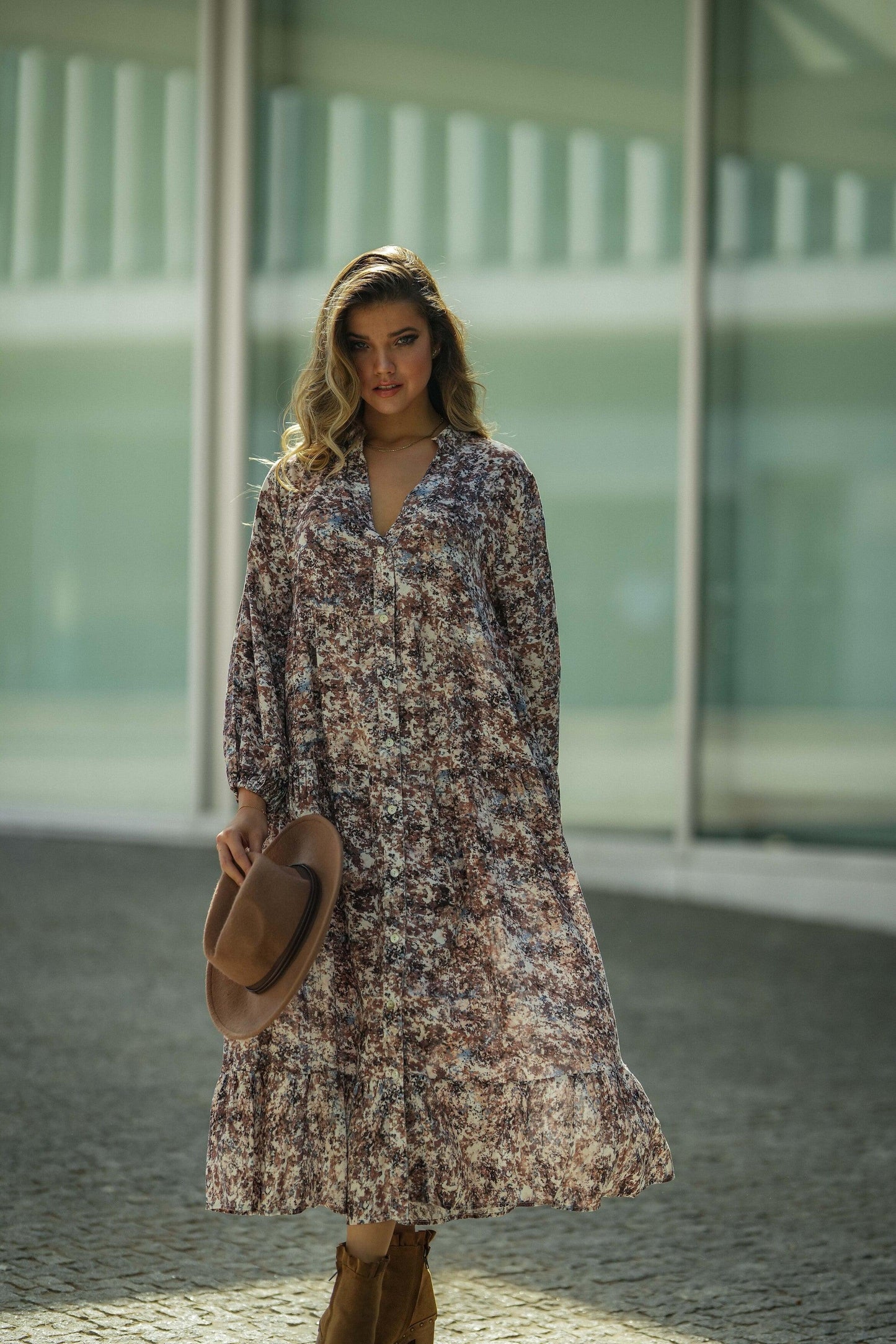 Vestido comprido com estampado floral