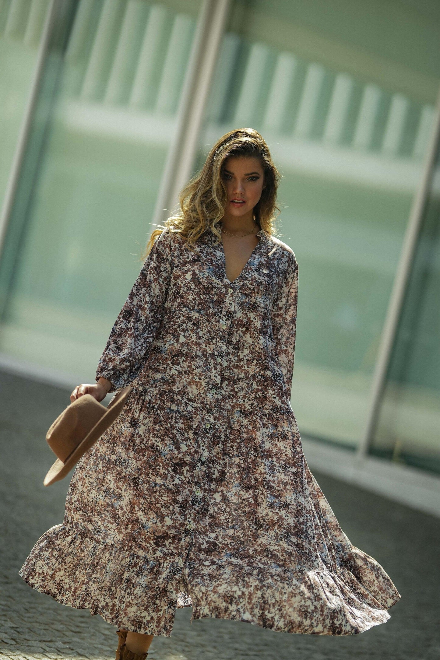 Vestido comprido com estampado floral