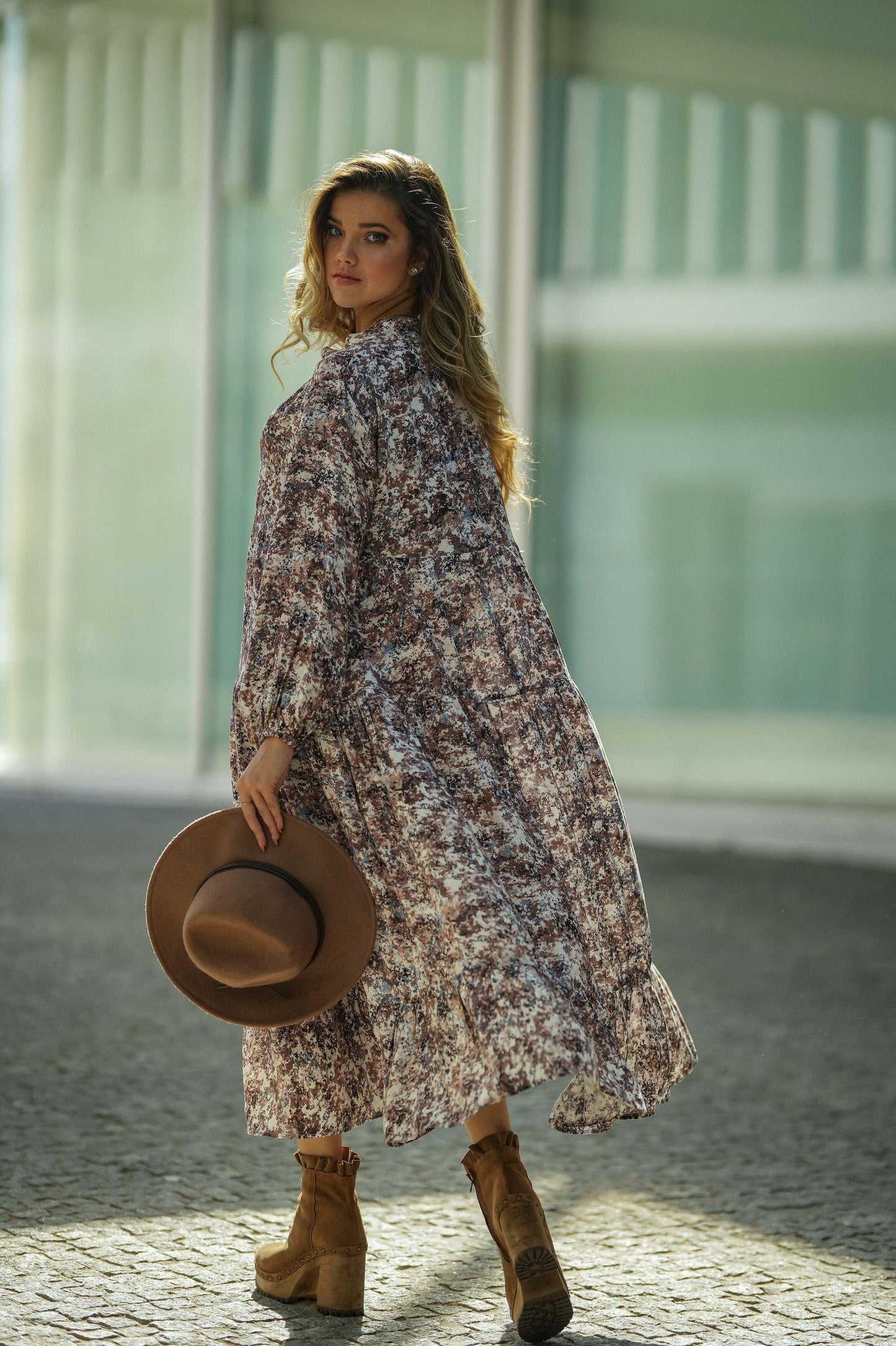 Vestido comprido com estampado floral