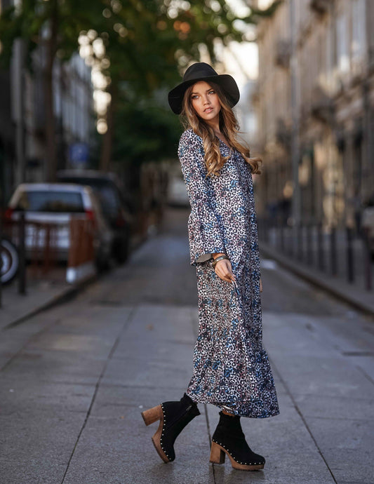 Long printed knit dress