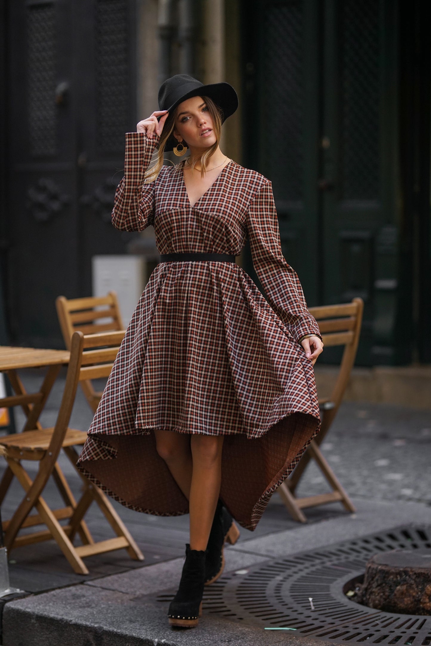 Asymmetrical plaid dress