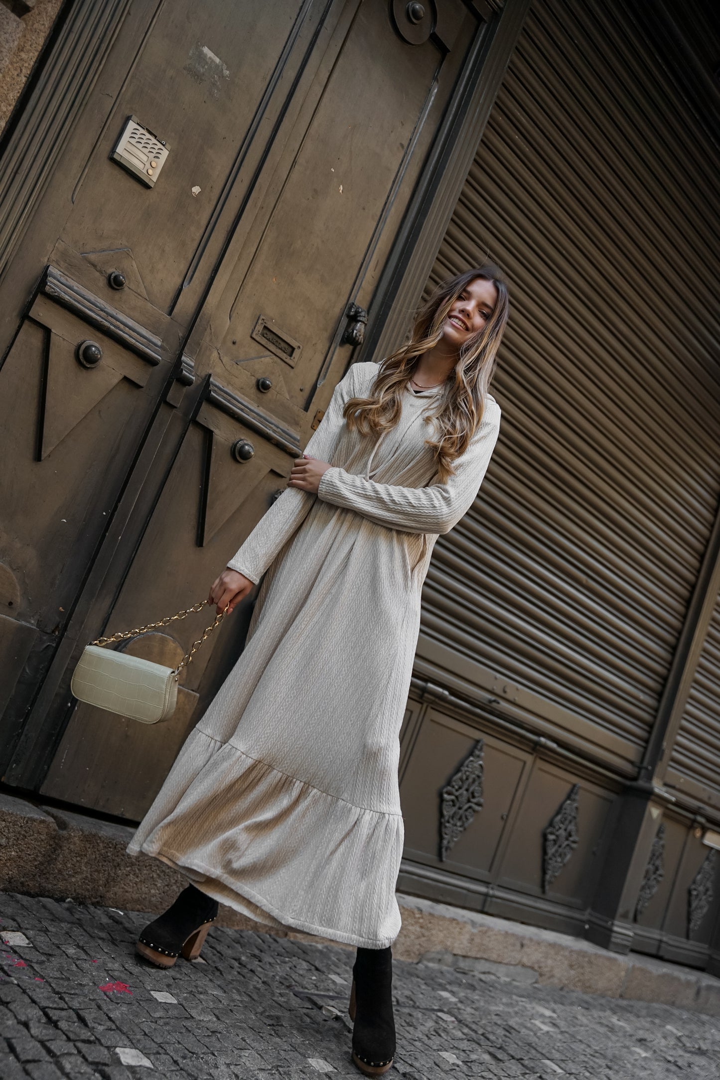 Vestido comprido em malha quente