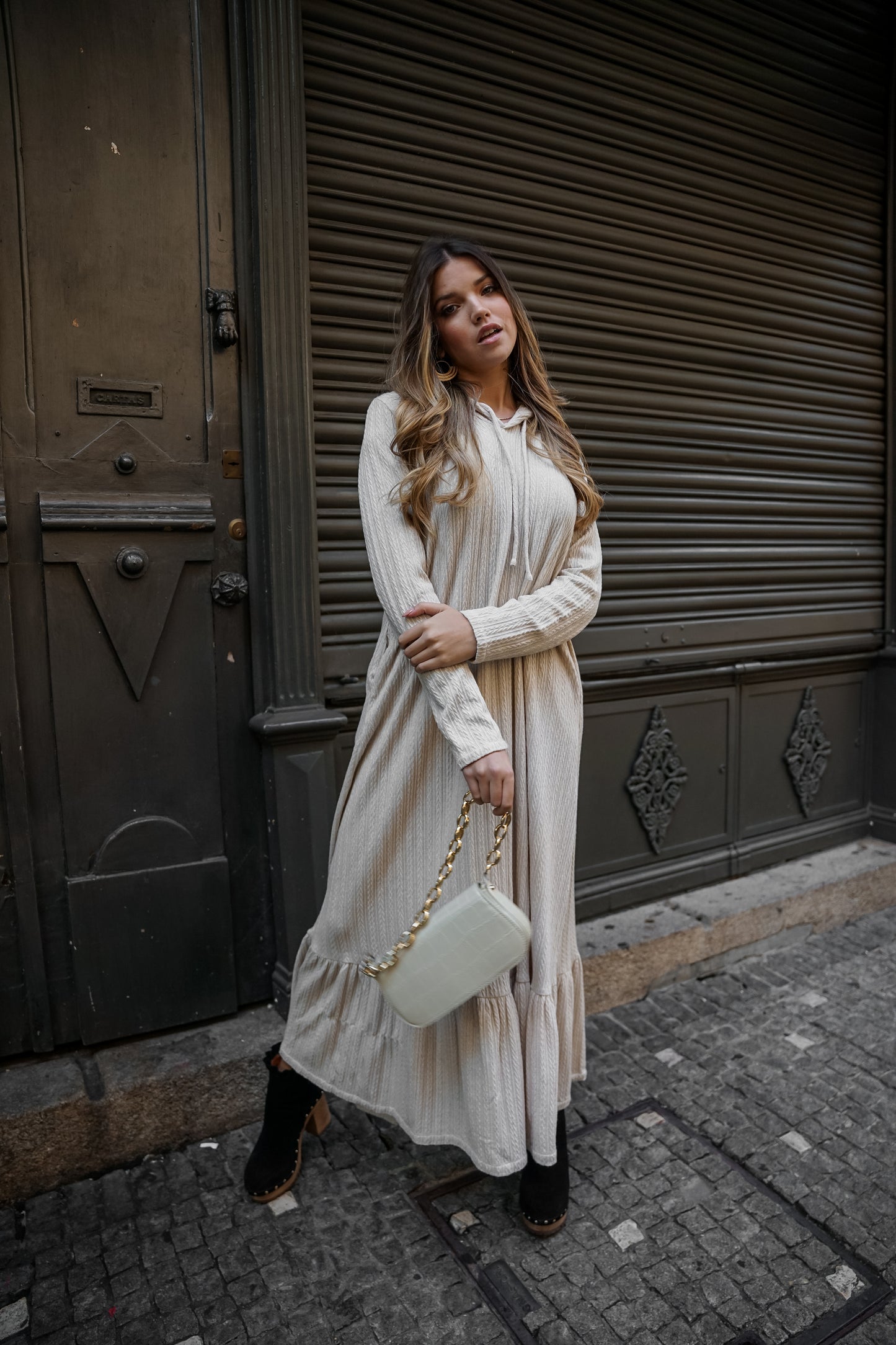 Vestido comprido em malha quente