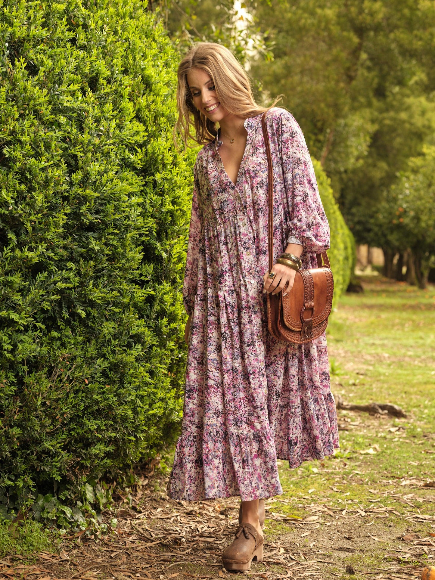 Vestido comprido com estampado floral