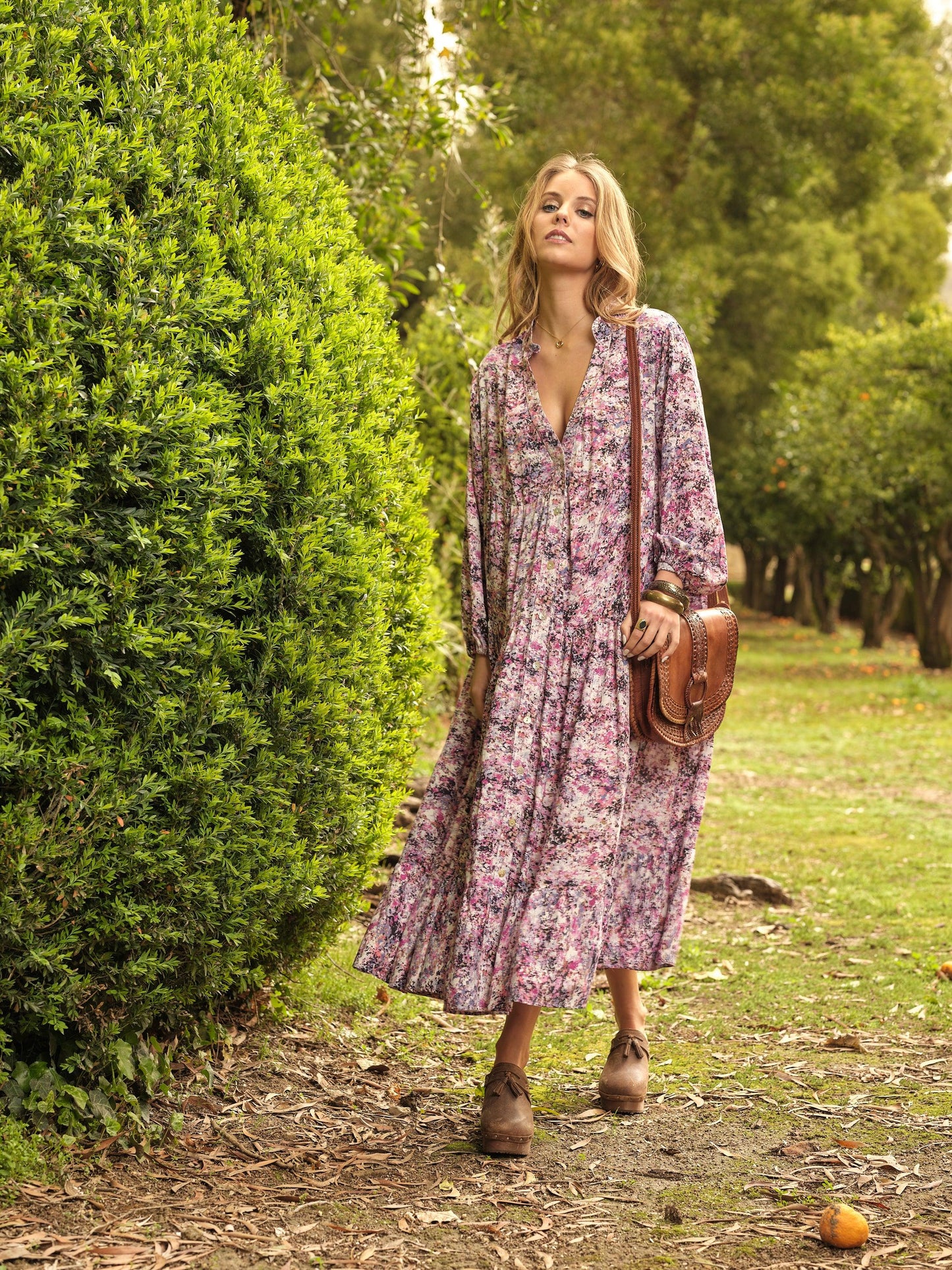 Vestido comprido com estampado floral