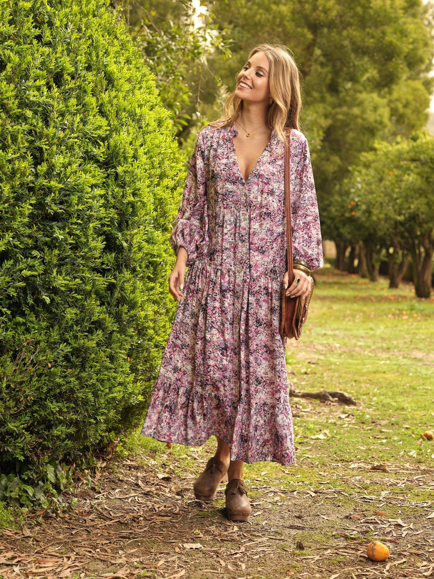 Vestido comprido com estampado floral