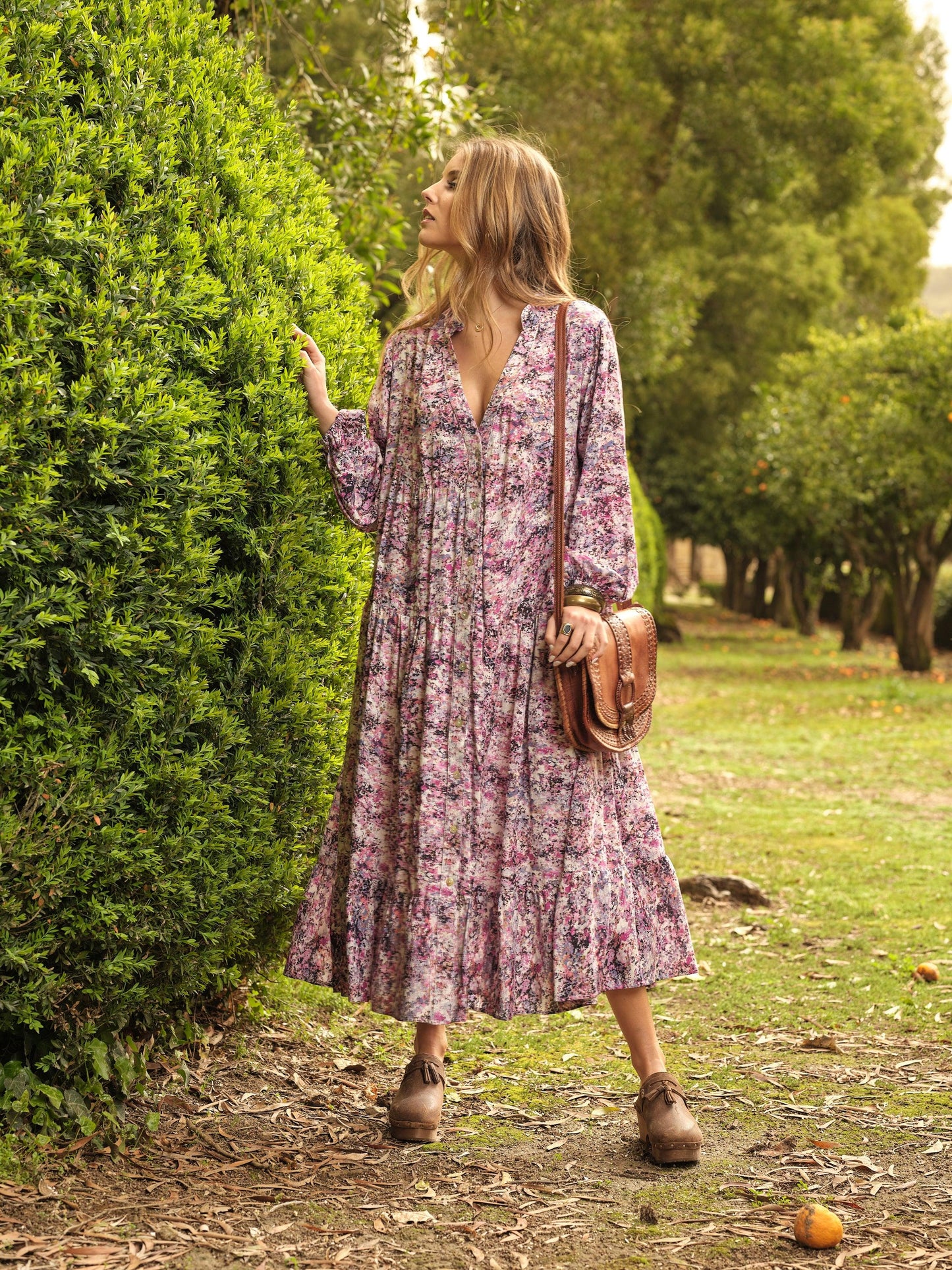 Vestido comprido com estampado floral