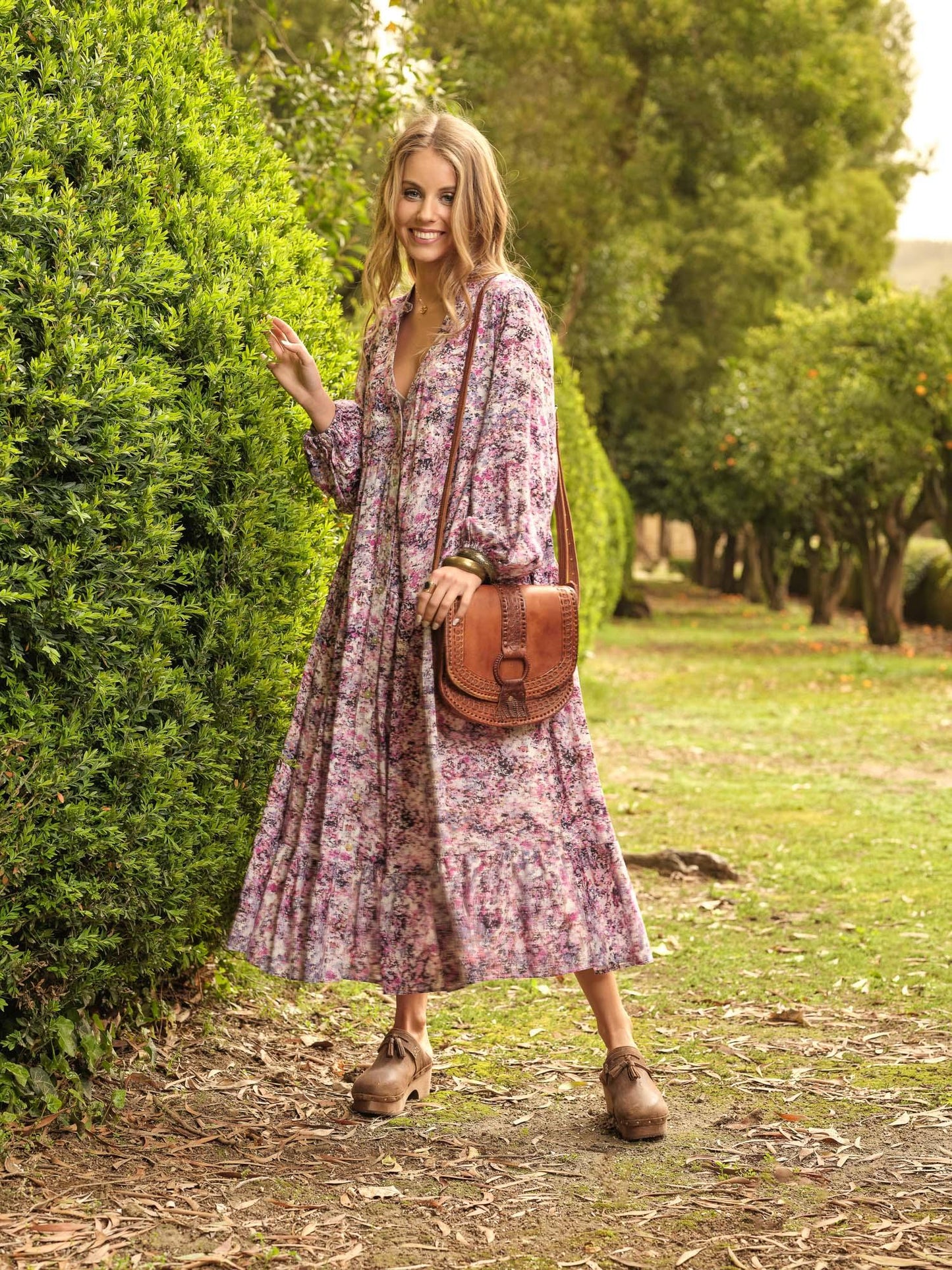 Vestido comprido com estampado floral